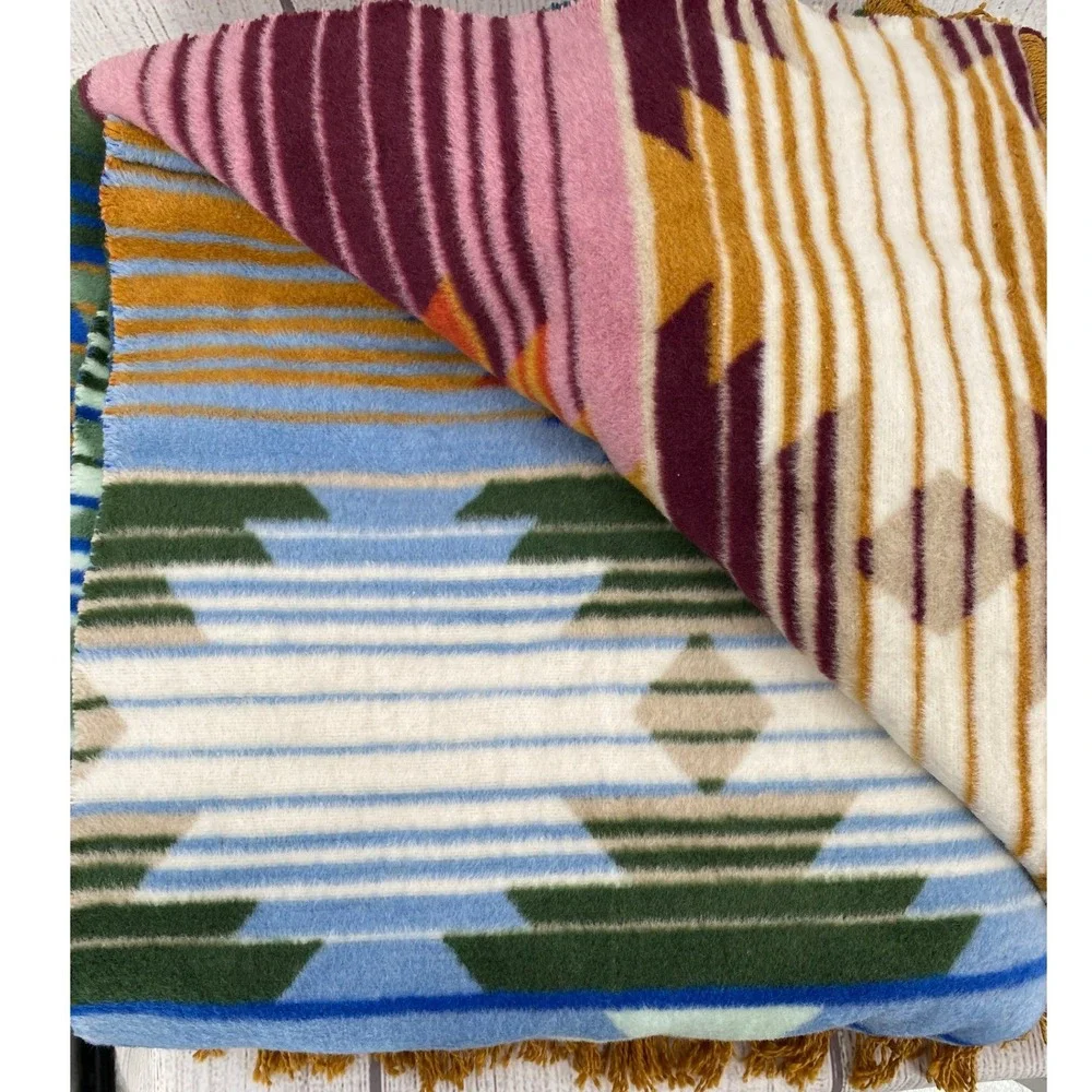 Pad Concept Throw Blanket 60x80 Multicolor Southwestern Geometric Fringed Plush